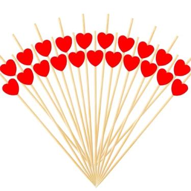 Imagem de 100 Pçs Palitos de coquetel de bambu, palitos de coquetel chiques, palitos decorativos para aperitivos, espetos de bambu de coração fofo, suprimentos de festa, aperitivos de bambu feitos à mão palitos de comida de frutas (12 cm roxo)