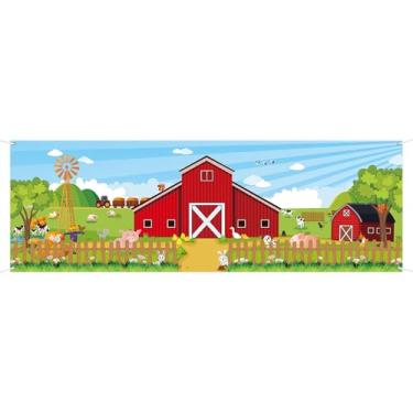 Imagem de Banner grande de animais de fazenda infantil aniversário chá de bebê pano de fundo banner tema celeiro de fazenda decoração festa de aniversário decoração interna ao ar livre 182 x 61 cm