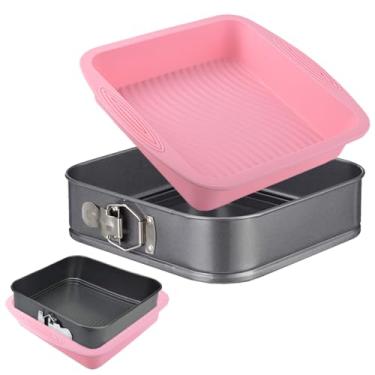 Imagem de Conjunto de formas Springform, assadeira antiaderente Springform para cheesecake inferior removível, protetor de forma Springform à prova de vazamento, 10 peças de forros de papel pergaminho (quadrado