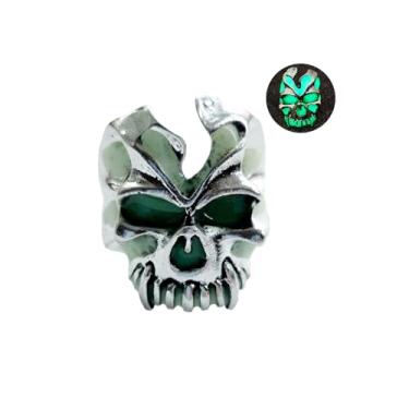Imagem de xdlhghe Anel de caveira que brilha no escuro, feminino, masculino, verde, azul, ajustável, joia de prata grossa, presente, Latão, Sem pedra preciosa