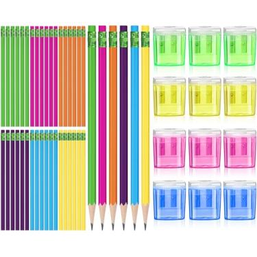 Imagem de Yeaqee Conjunto de 120 lápis HB nº 2 com 12 unidades, conjunto de apontador de lápis, número 2, lápis não apontados com borracha, apontador manual de cores a granel para lembrancinhas de festa