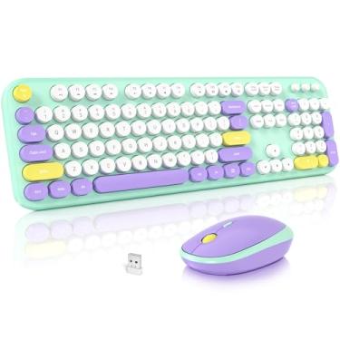 Imagem de Conjunto de teclado e mouse sem fio, teclado SQMD Typewriter tamanho completo com teclado numérico, combo de teclado e mouse de máquina de escrever fofo USB de 2,4 G, para Windows 7/8/10, laptop,