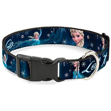 Imagem de Buckle-Down Coleira com clipe de plástico - Elsa, a Rainha da Neve Poses/Flocos de Neve Let It Go Azul/Branco - 3,8 cm de largura - Serve para pescoço de 40,6 a 58,4 cm - Médio