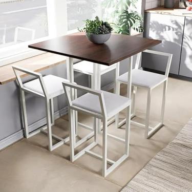 Imagem de Conjunto Mesa Imbuia 4 Cadeiras Pequena Estofado Industrial White (Branco)