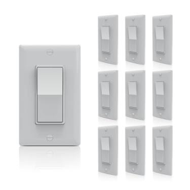 Imagem de TOPELER Interruptor de Luz Decorator Paddle com Placas de Parede, Interruptor de Parede de Pólo Único, 15A 120V/277V, Autoaterramento, Interruptores de Luz Elétricos de Nível Resid (Unipolar, Cinza)