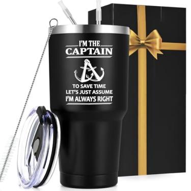 Imagem de Qtencas Presentes de barco para homens, I'm The Captain & I'm Always Right Copo de viagem isolado de aço inoxidável, Dia dos Pais, aniversário, Natal, barco, presentes para homens, velejadores,