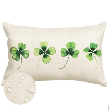 Imagem de ARGOOFG Capa de almofada branca com trevo da sorte Dia de São Patrício, à prova d'água, 30,5 x 50,8 cm, verde trevo, primavera, para decoração de sofá e pátio