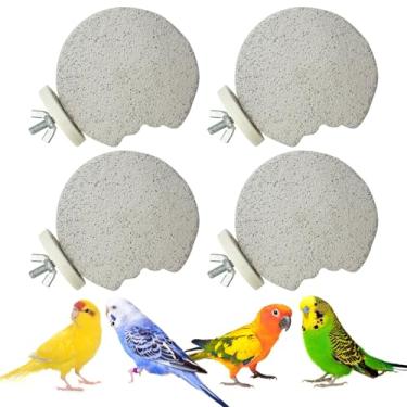 Imagem de PINVNBY 4 Peças, poleiros de cálcio, papagaio, poleiro, suporte de bico de pássaro, pedra de moagem de pedra, aparador, papagaio, brinquedos de mastigar, acessórios para gaiola de pássaros, calopsitas