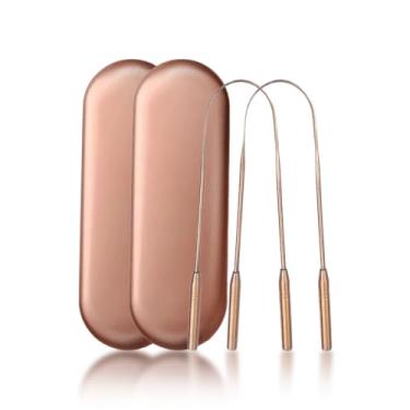 Imagem de Kit Limpador Raspador de Língua, 2 Unidades, Raspadores de Cobre Ayurvédicos 100% Puros, Elimina Mau Hálito e Remove Toxinas e Resíduos, Fácil de Limpar, Antibacteriano e Ayurvédico, Higiênico e Durável