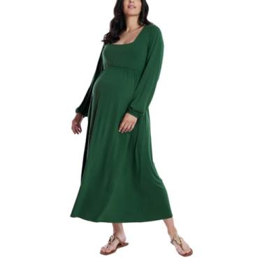 Imagem de Motherhood Maternity Vestido longo feminino de manga comprida com cintura império, Pastos verdes, P