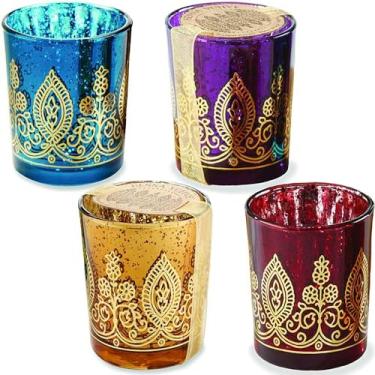 Imagem de Kate Aspen Copo de henna Indian Jewel Votives, castiçais votivos, conjunto de 4, as cores podem variar
