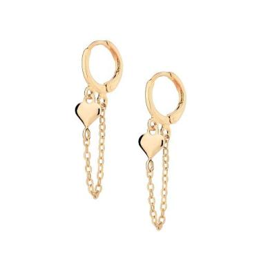 Imagem de Brinco Rommanel Banhado Ouro Argola Coração e Corrente 527417