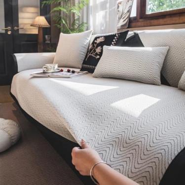 Imagem de Capa de sofá com padrão ondulado para proteção de móveis, capa de sofá de chenille estilo retrô, capa de sofá antiderrapante para animais de estimação, crianças - branca | 1 fronha (76 x 127 cm)