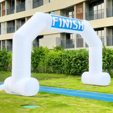 Imagem de Sewinfla Arco inflável para ambientes externos, branco, 6 metros com 2 faixas intercambiáveis e soprador, arco inflável hexagonal para comércio de corrida, publicidade ao ar livre