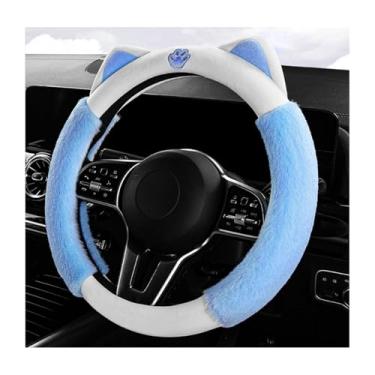 Imagem de DXNQ Capa de volante de carro, protetor de volante de orelhas de gato fofas, capa de pelúcia respirável para volante de carro de 37 a 38 cm, acessórios interiores de carro para mulheres e meninas
