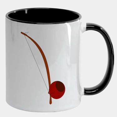 Imagem de Caneca Branca com Alça e Interna Preta de Porcelana 325ml BERIMBAU INSTRUMENTO DESENHO CAPOEIRA