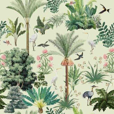 Imagem de VEELIKE Papel de parede tropical descasque e cole papel de parede vintage floresta verde para berçário quarto banheiro 43 cm x 395 cm mural de parede de pássaro da selva removível papel de contato