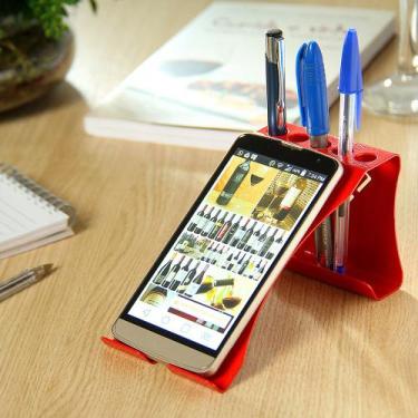 Imagem de Suporte Porta Celular/Caneta de Mesa - Alumínio - Vermelho - Maxx Diam
