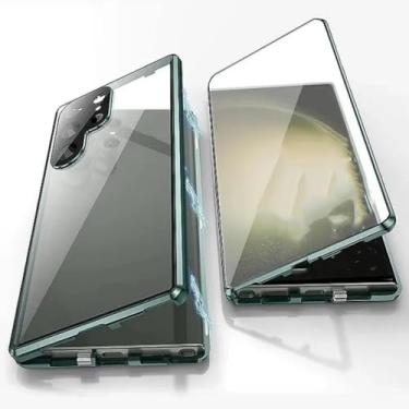 Imagem de 360 Metal Frame Double Sided Glass Snap Lock Magnetic Case para Samsung Galaxy S25 S24 S23 FE S22 Ultra Plus Proteção de lente completa, verde, para Galaxy S22Plus
