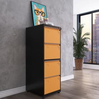 Imagem de Gaveteiro Arquivo de Aço 4 Gavetas 136,2x47x57 Cm Preto/Laranja picasso
