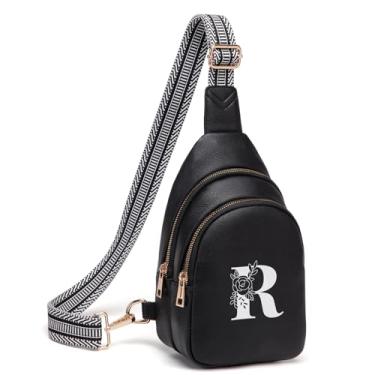 Imagem de Viverte Bolsas transversais femininas com inicial, pochete transversal, presentes personalizados para mãe e esposa, Preto, 6.69 inches x 2.95 inches x 10.23 inches, R