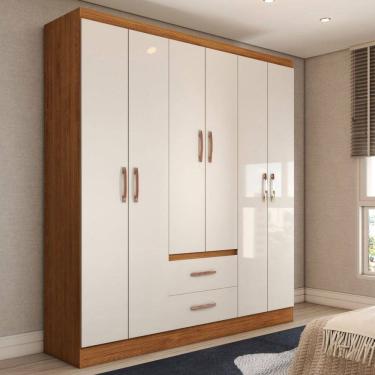 Imagem de Guarda-Roupa Solteiro Belmont 6 Portas 2 Gavetas Off White/Nogueira - Panorama Móveis