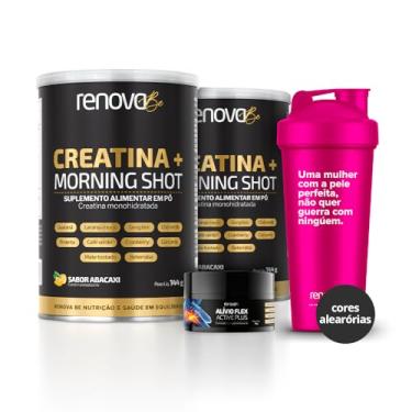 Imagem de Kit 2 Potes Creatina Monohidratada + Morining Shot Renova Be com Sabor + 1 Balm Alívio Dores massagem para relaxamento + 1 Coqueteleira Renova Be (144 gramas, Abacaxi)