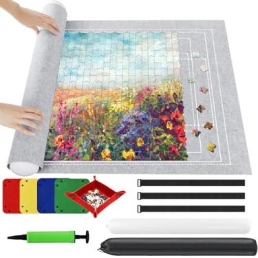 Imagem de Ainiv Puzzle Mat Roll Up 2000 Pieces, Portable Felt Puzzles Board with 4 Sorting Trays, Jigsaw Portable Saver Pad Keeper for Adults, Foldable Puzzles Storage for Easy Transport & Organizer, Gray L