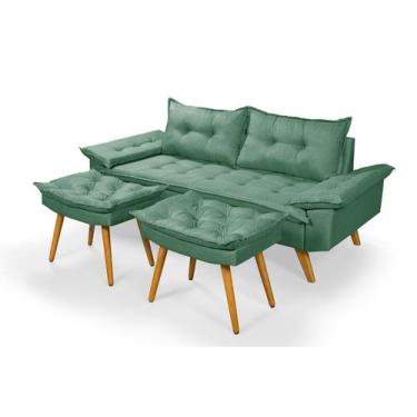 Imagem de Sofá 3 Lugares  Bariloche em Linho Mais Duas Banquetas - Essencial Est