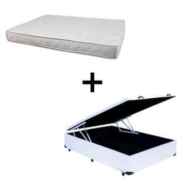 Imagem de Cama Baú Viúva 128 - Tecido Sintético Branco Com Colchão Roma Bello Box - 100% Espuma D45 Bege 55x128x188