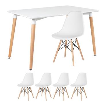 Imagem de Mesa Retangular 80 X 120 Cm Branco + 4 Cadeiras Branco