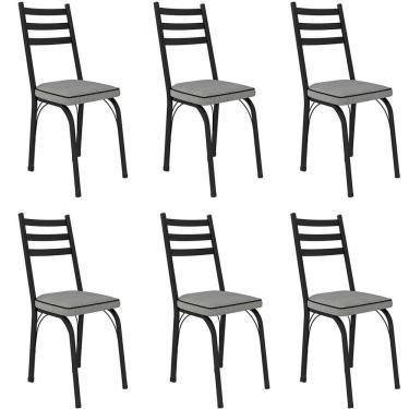 Imagem de Kit 6 Cadeiras Para Cozinha Tubular D-13 Nara De Aço Preto-platina