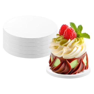 Imagem de Pacote com 5 tábuas de bolo, tambor redondo de 15 cm, branco, 1,27 cm de espessura, base de bolo de papelão ondulado para bolos de várias camadas, suprimentos de decoração de bolos resistentes