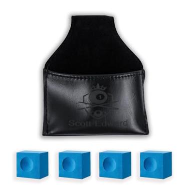 Imagem de NCGDPZY Bolsa portátil de 5 peças com suporte de giz para taco de bilhar com clipe - Acessórios de sinuca de bilhar, bolsa de giz preta para taco e mesa de bilhar