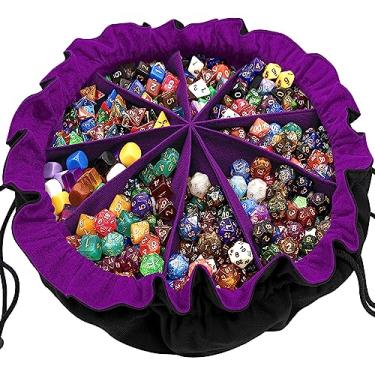 Imagem de SIQUK Large Dice Bag with Pockets Drawstring Dice Bag DND Dice Storage Bag Big Capacity Dice Pouch for RPG MTG Table Games, Hold over 300 Dice (Black & Dark Violet)