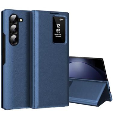 Imagem de Capa para Samsung Galaxy Z Fold 5 com tela pequena inteligente, capa carteira S-View, para Samsung Fold 5, capa de janela inteligente, capa protetora de couro flip inteligente para Samsung Z Fold5
