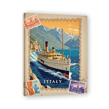 Imagem de Impressão em tela vintage navio a vapor italiano desbotado - Carimbo de papel envelhecido 80 x 104 cm