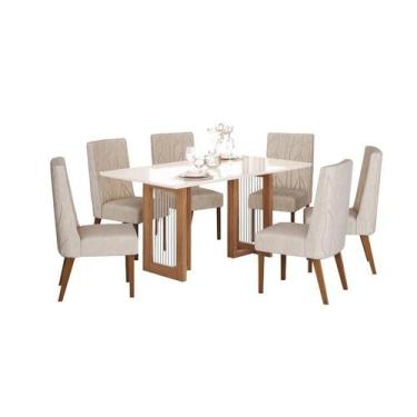 Imagem de Mesa Jantar Yara 160 6 Cadeiras Eloa Linho - Henn