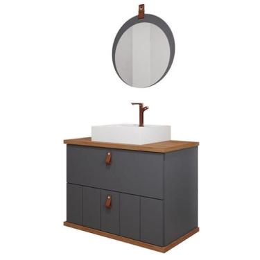 Imagem de Gabinete de Banheiro Milano 80 com Espelho Lua Titanium/Freijo - MGM