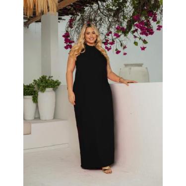 Imagem de Vestido Longo Plus Size Frente Única Faixa Ajustável Amarração Casual 