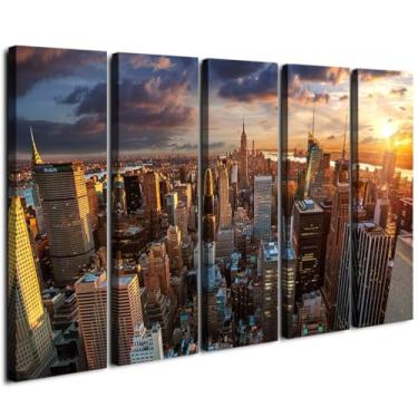 Imagem de FUIENCFKE Nova York Sundown Impressão em tela grande parede paisagem urbana extra grande Nova York Impressão de parede abstrata moderna arte de parede para sala de estar, escritório e quarto 152 x 81