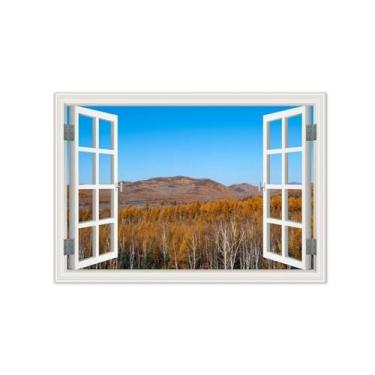 Imagem de Vista da Janela Paisagem Pintura em Tela-Floresta outono-Impressão Lona Arte Parede Natural-Decoração Sala Estar 50x70cm Sem Moldura