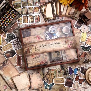 Imagem de icceemee Kit de materiais para álbuns, kit de scrapbooking de jardim marrom para diário de balas, artigos de papelaria, caderno de grade A6, suprimentos florais para anotações DIY, presente de