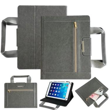 Imagem de Dteck Capa protetora universal para tablet iPad/Kindle/Android 15/14/13/12/11 de 6,8/6,9/7,0/7,5/7,9/8,0/8,3/8,4 polegadas com bolso com zíper/alça/compartimentos para cartão, capa dobrável de couro