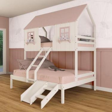 Imagem de Beliche Casal/ Solteiro Casinha Encantada com Kit Escada/ Escorregador