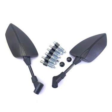 Imagem de Espelho retrovisor de motocicleta com parafusos roscados positivos e opostos de 8 mm de 10 mm, adequado para motocicletas, scooters, veículos off-road, cruzadores, quadriciclos (preto)