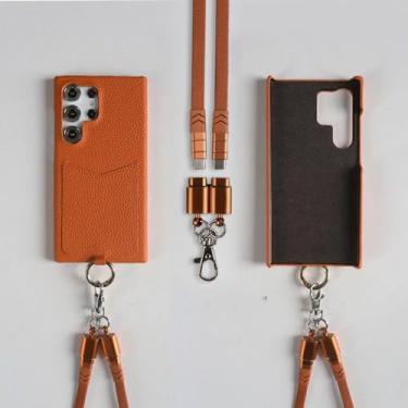 Imagem de Cabo de carregamento Cordão Estojo para Samsung Galaxy S24 Ultra S23 S22 S21FE S20 Note20 Alça transversal Slot para cartão, Laranja 6308, Para Samsung Galaxy S10