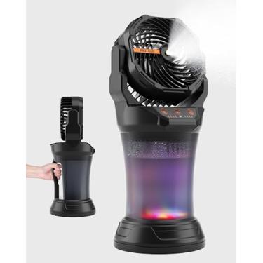 Imagem de WESTTREE Ventilador de nebulização portátil com ventilador de bateria grande - Ventiladores de resfriamento de nebulização ao ar livre recarregáveis com tanque de água de 2L, luzes RGB, 4 velocidades