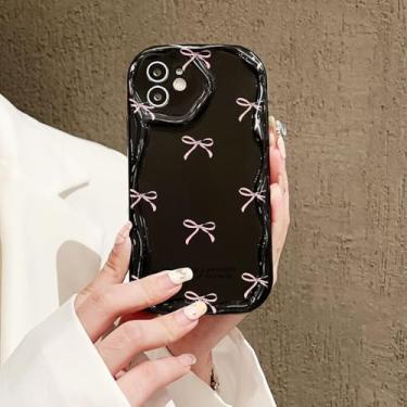 Imagem de Capa de celular com nó de laço rosa para iPhone 11, 15, 12, 13, 14 Pro Max, X, XS, XR, 7, 8 Plus, capa de TPU macia e transparente com bordas curvas e onduladas 3D, 03RF16, para iPhone 15 Plus