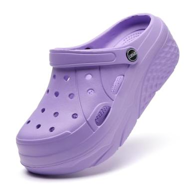 Imagem de Sandália feminina plataforma tamancos jardineiros sapatos de jardim salto alto sandálias de salto alto, Roxo, 6.5 UK